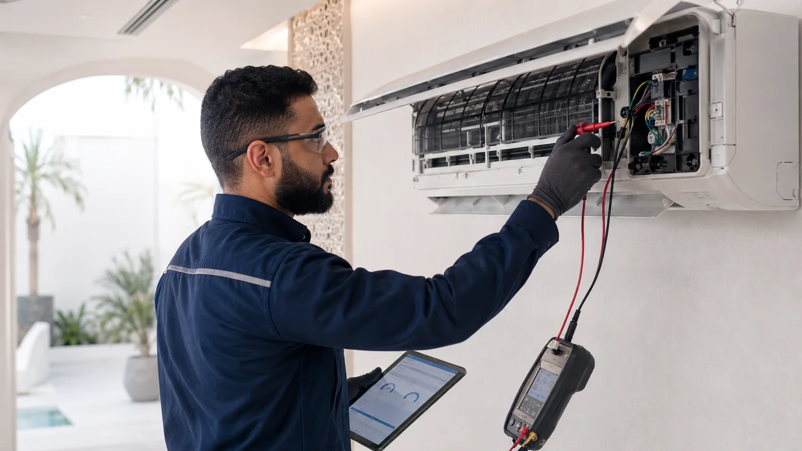 Technicien réalisant un diagnostic électrique